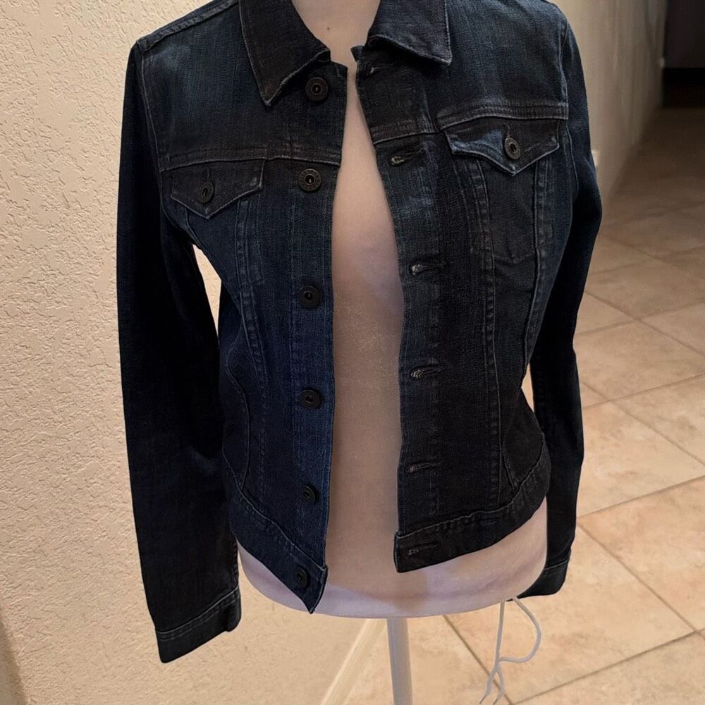 AG Jean Jacket Dark Wash Denim Fitted Closet Staple Casual Western Layering S